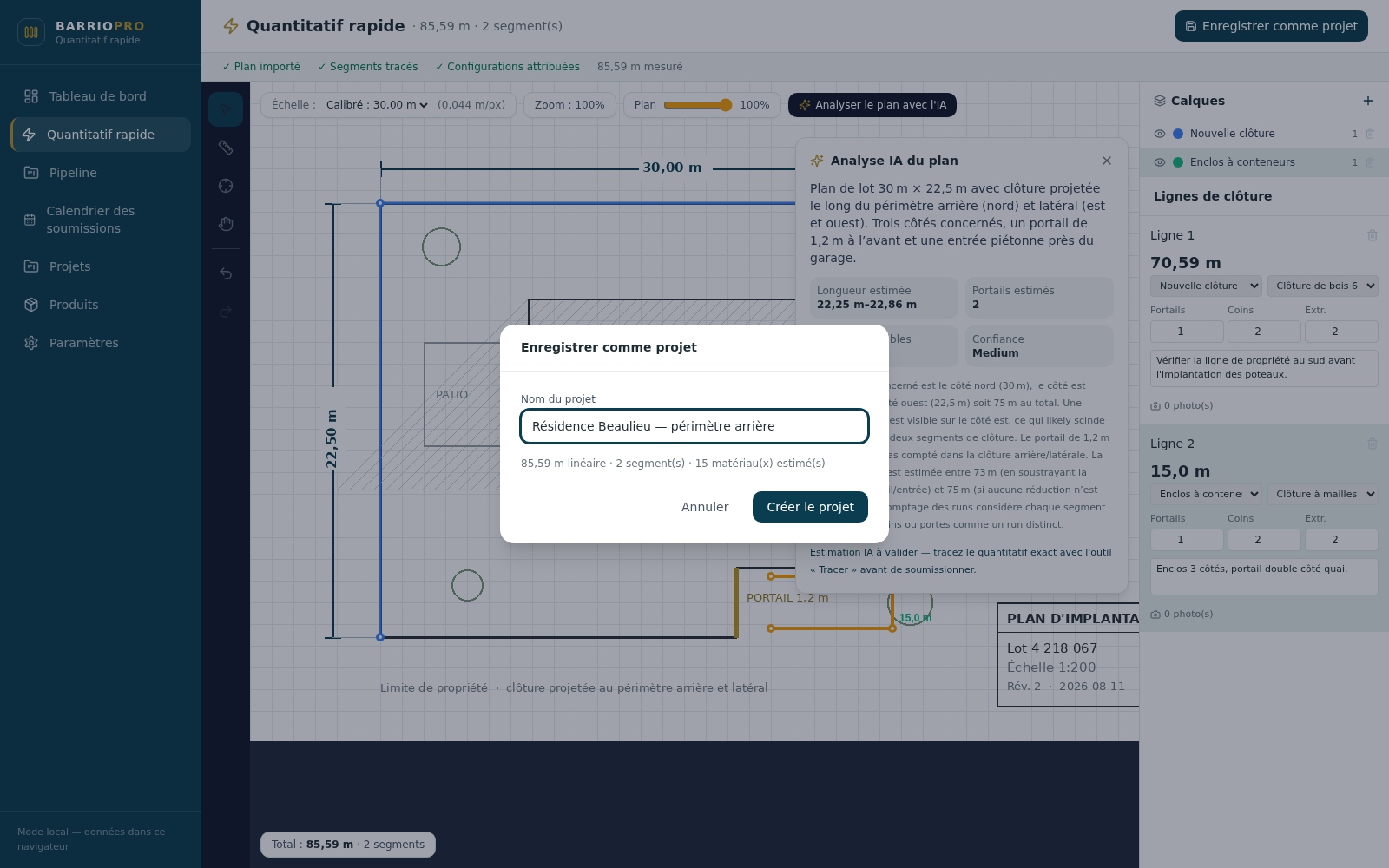 Enregistrer comme projet