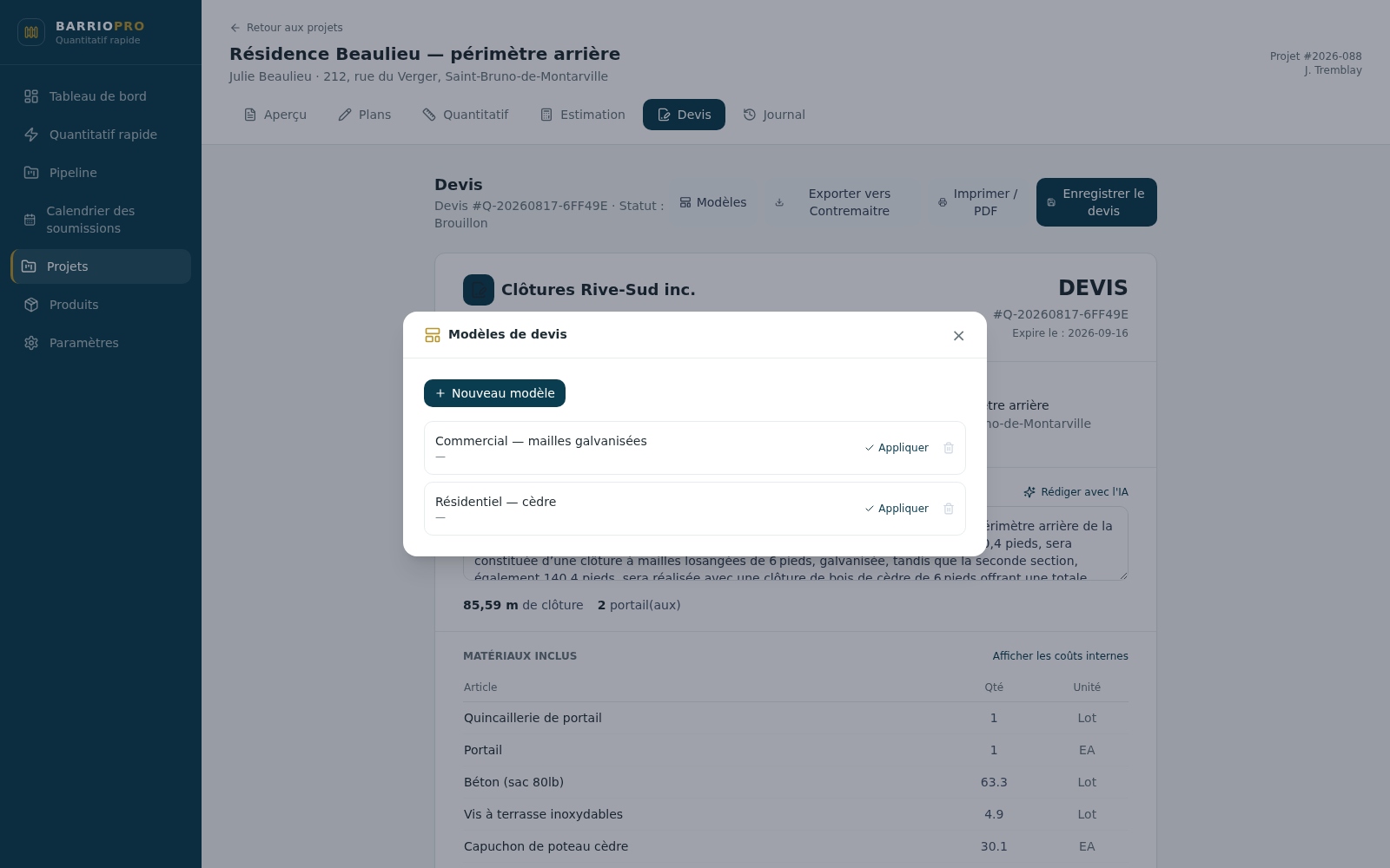 Modèles de devis