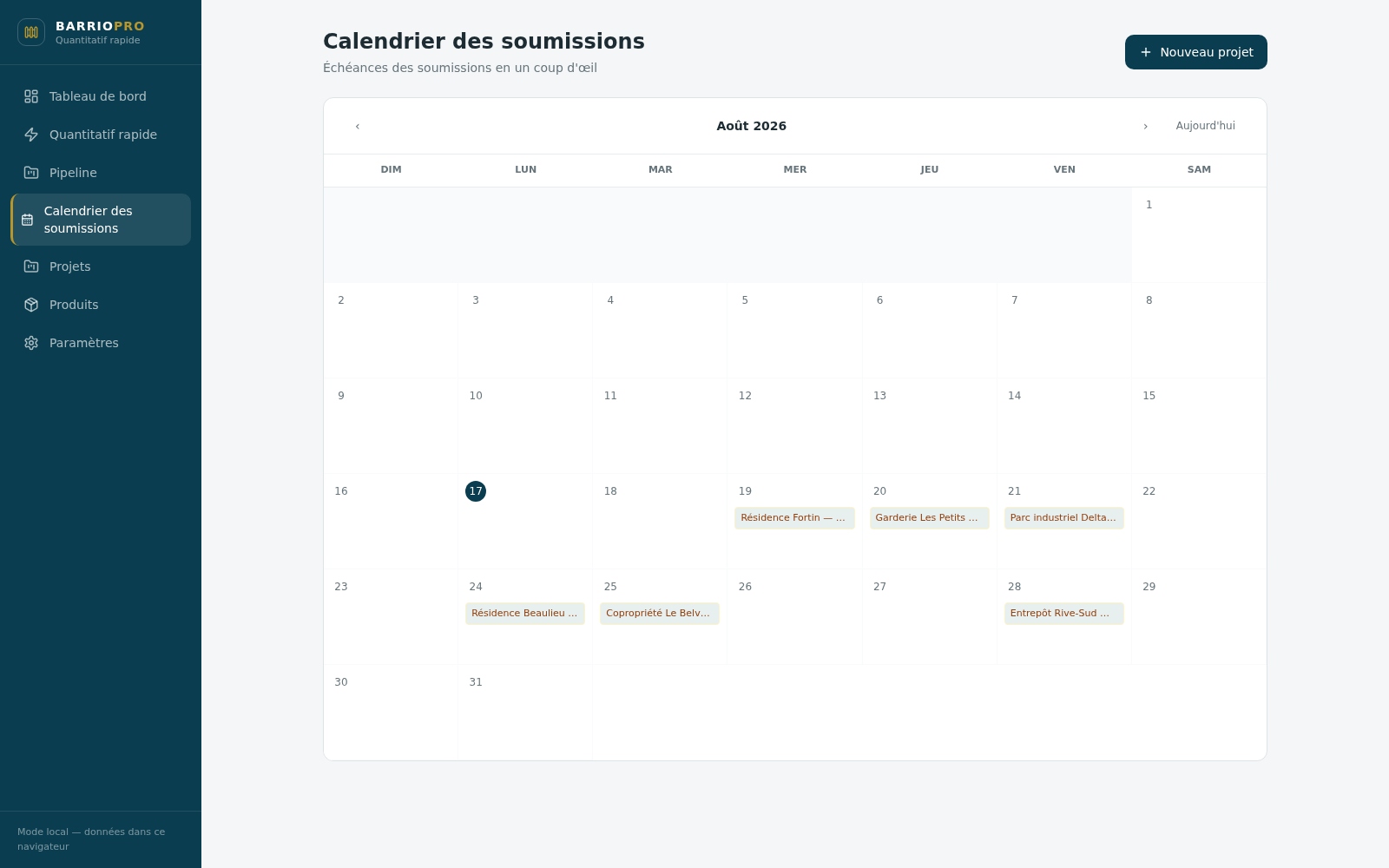 Calendrier des soumissions